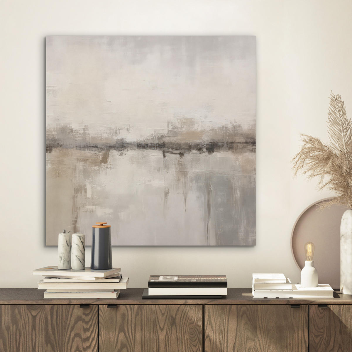 AKUSTIKBILD Moderne Kunst - Abstrakt - Beige Wandbilder 60x60 cm - Beige, Kunststoff (60/60/0.9cm) - MuchoWow