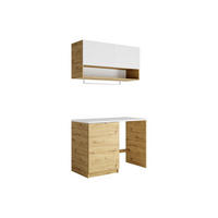 WASCHKÜCHENMÖBEL für Waschmaschine mit Arbeitsplatte - 122 cm - Weiß & Holzfarben hell - NATAJI - Naturfarben, Holz (122/88/58cm) - Vente-Unique