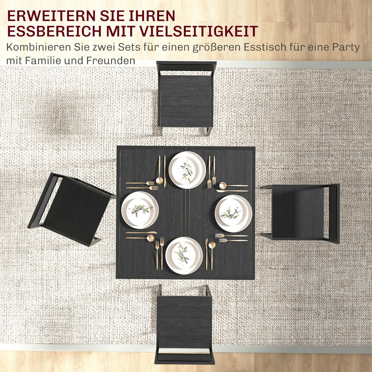 ESSGRUPPE mit 1 Tisch und 2 Stühlen Schwarz 90.0/47.0/76.0 cm - Schwarz, Metall (47/76/90cm)