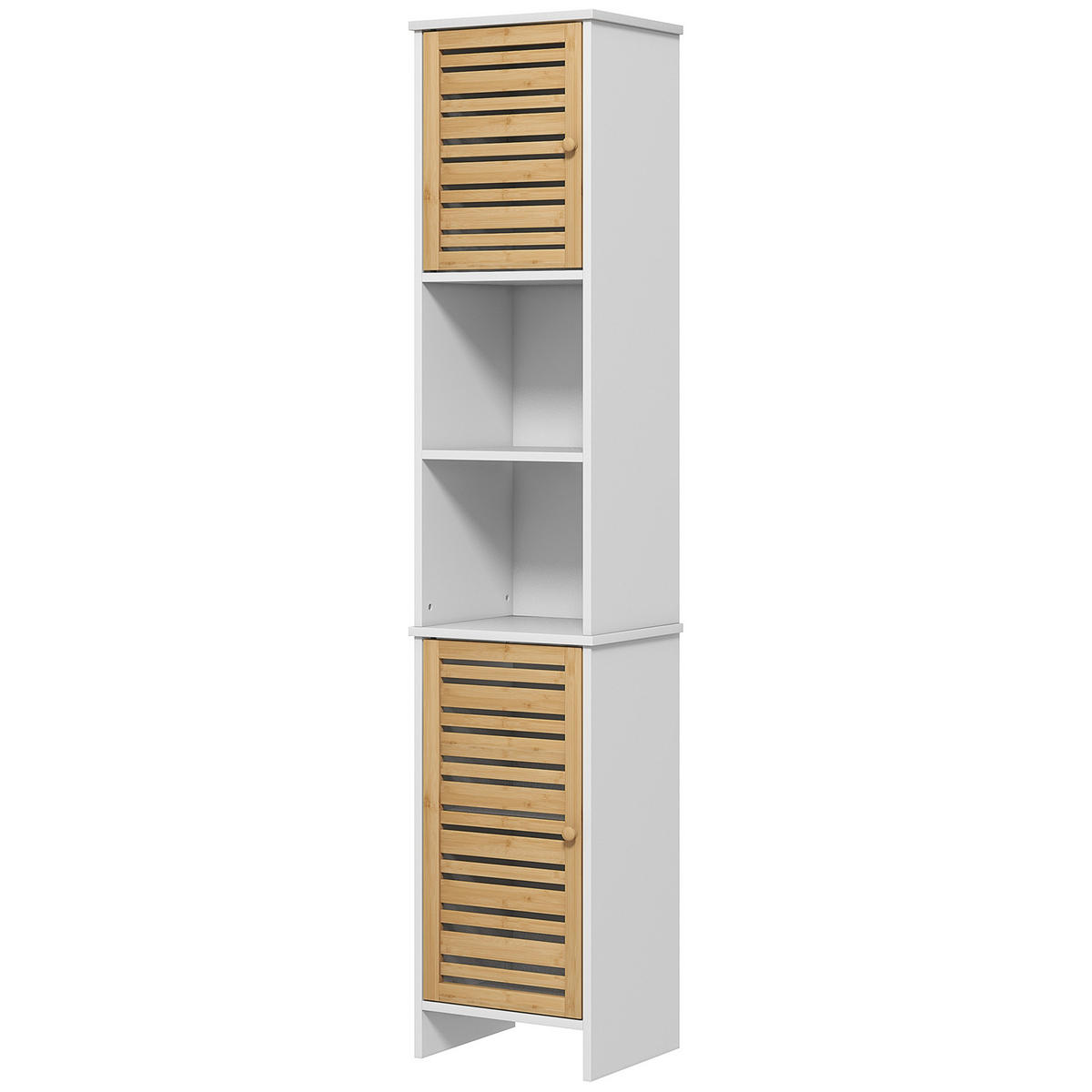 HOCHSCHRANK DE-12420 35/30/170 cm Bambus / Grau - Weiß, Holzwerkstoff (30/170/35cm) - ComfortXL