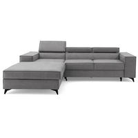 ECKSOFA PURE S Links mit Schlaffunktion 127x215 Velours Hellgrau - Hellgrau/Schwarz, Holz/Textil (281/204cm) - Muffo