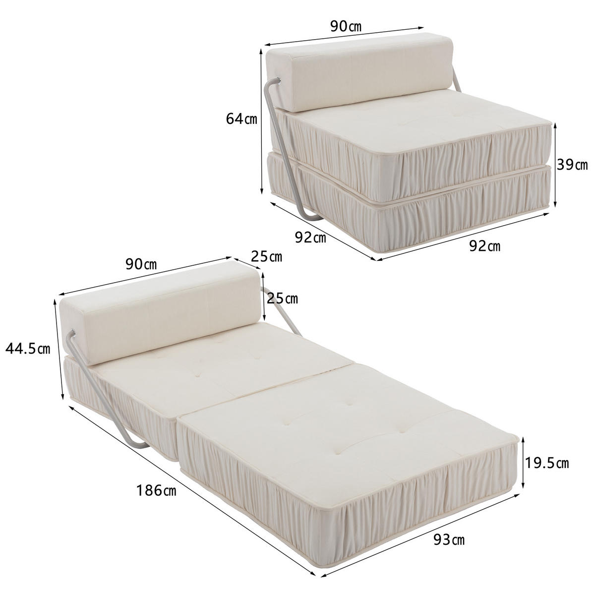 SCHLAFSESSEL DE-34989 2-in-1 mit Bettfunktion Weiß - Weiß, Metall (92/64/92cm) - ComfortXL