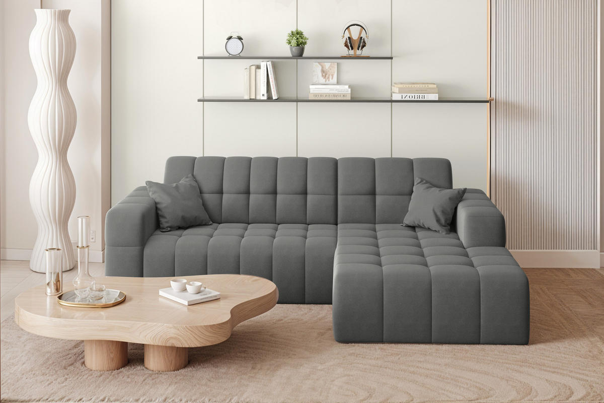 ECKSOFA L-förmiges Nimes Velours Stoff Anthrazit Rechts - Anthrazit, Holz/Kunststoff (265/168cm) - Kaiser Möbel