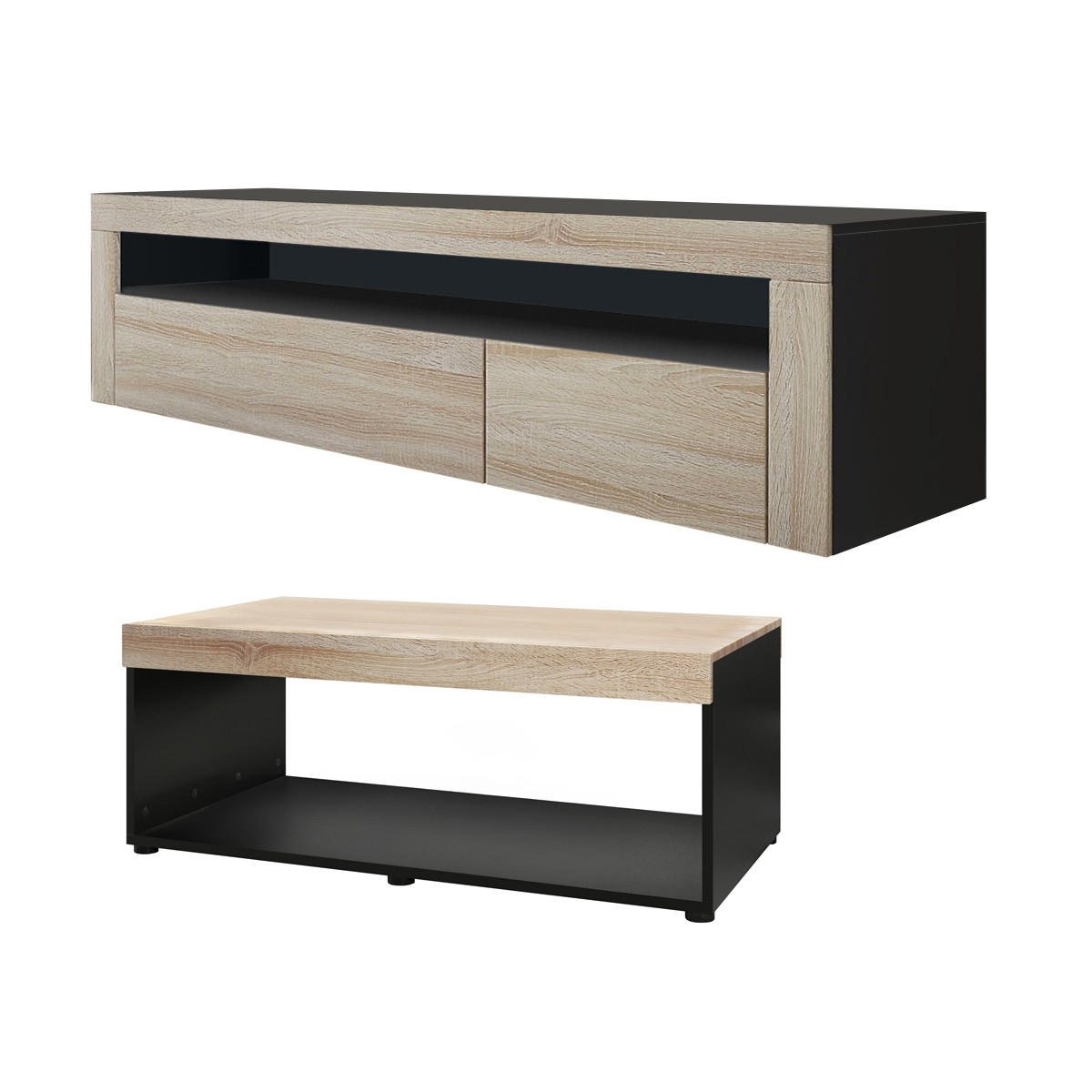 WOHNZIMMERSET Berlin Eiche sägerau - Eiche San Remo, Holzwerkstoff (155/46/40cm) - Vladon