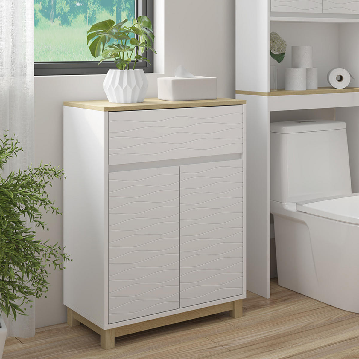 MIDISCHRANK Livia Weiß 60 x 80 cm mit Schublade - Weiß/Naturfarben, Holzwerkstoff (60/80/30cm) - Vicco