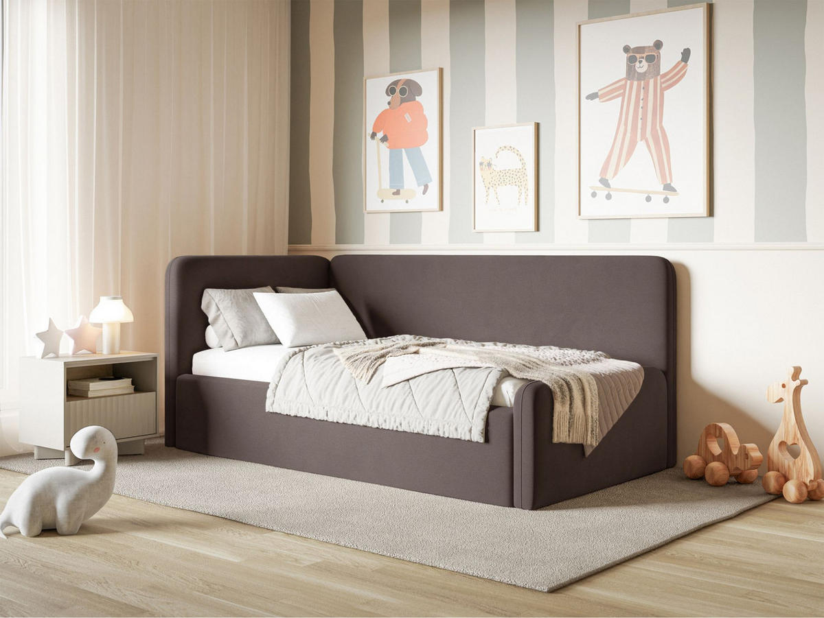 JUGENDBETT Fanko Samt Braun 90x200 cm - Schwarz/Braun, Kunststoff/Textil (90/200cm) - Selsey
