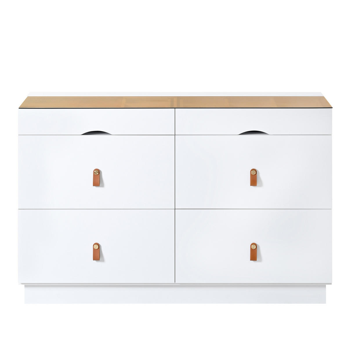 SIDEBOARD mit 6 Schubladen 120/40/78 cm in Weiß mit Glasplatte - Weiß, Glas (120/78/40cm) - BEAOK