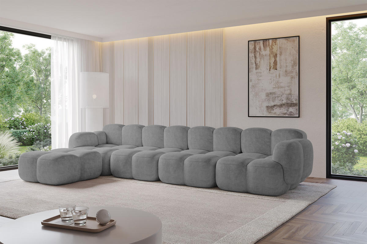 ECKSOFA modulares Sofa Links Miko-L3 390x205x75 Grau Velours - Schwarz/Grau, Holzwerkstoff/Kunststoff (390/205cm) - ALTDECOR
