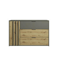 KOMMODE RON 125 cm breit in Graphit / Artisan Eiche - Graphitfarben/Eiche Artisan, Holzwerkstoff (125/80/37cm) - Deine Möbel 24