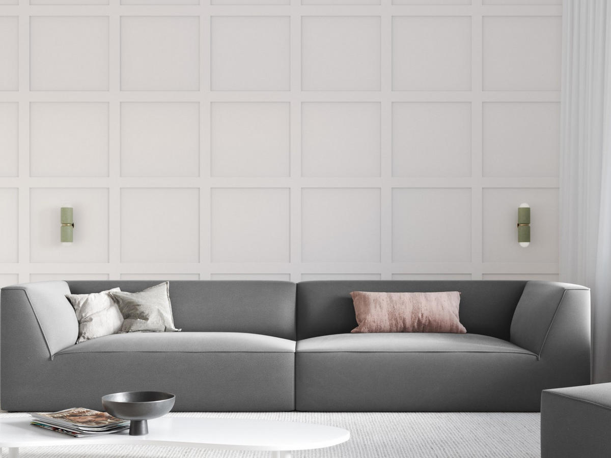 SOFA Ruby aus Samt grau 4 Sitzplätze - Grau, Textil (93/69/302cm) - Micadoni