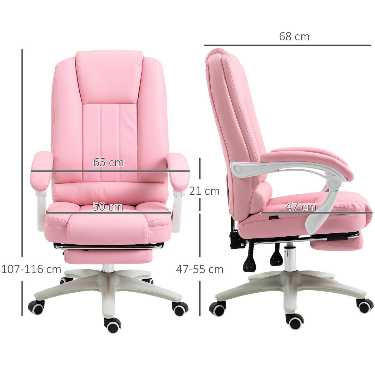 BÜROSTUHL höhenverstellbar mit Fußstütze 65 x 68 x 107-116 cm Rosa - Rosa, Kunststoff (68/116/65cm) - Meubliv