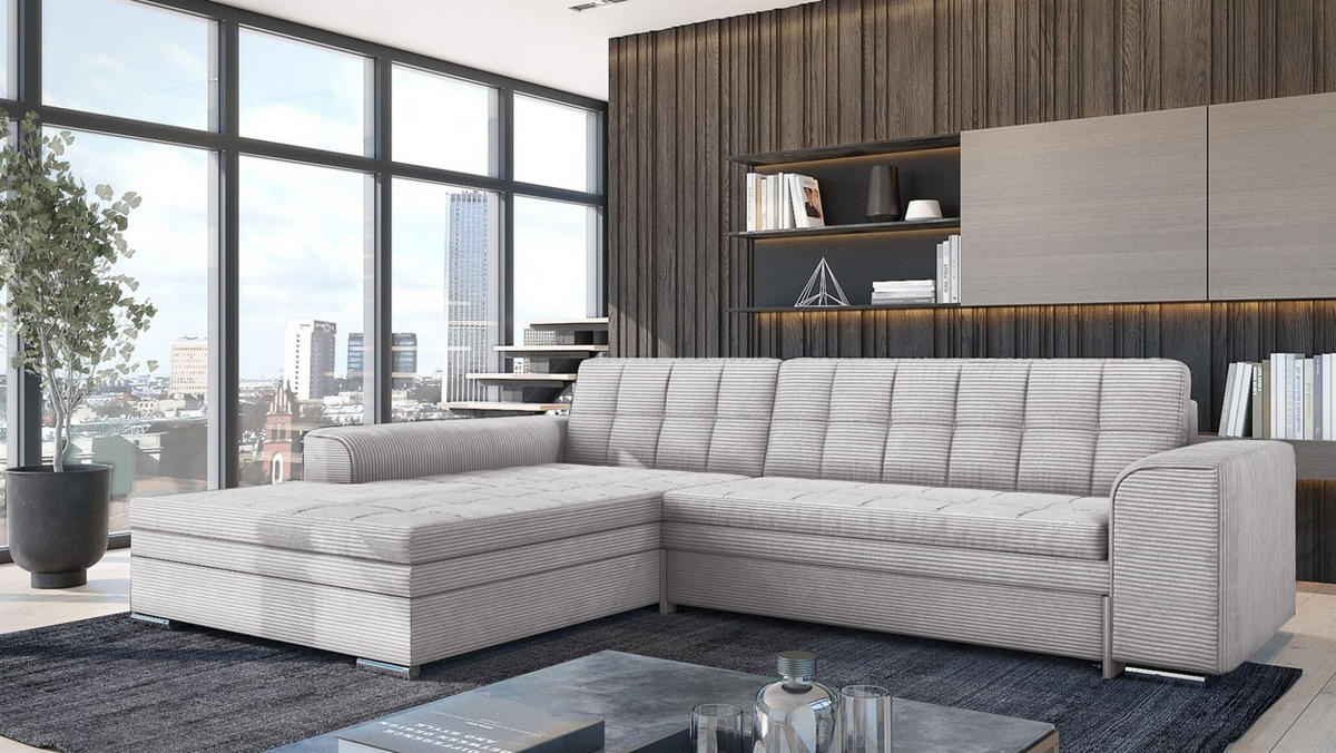 ECKSOFA Lusaka Mit Schlaffunktion - Hellgrau, Holzwerkstoff/Textil (292/198cm) - Fun Möbel