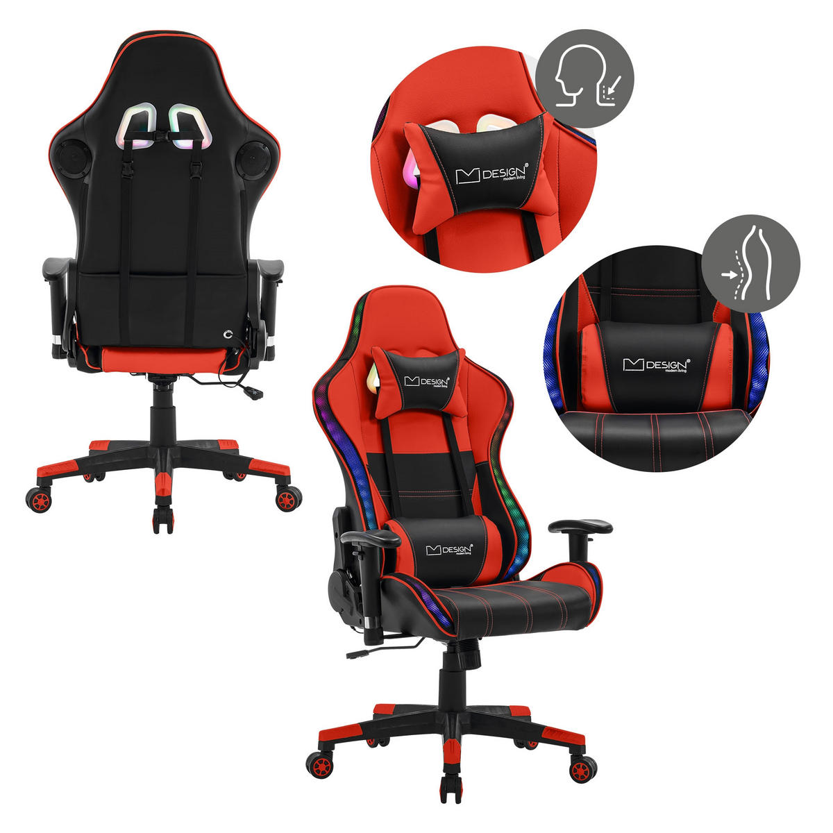 GAMING-STUHL Schwarz-Rot - Rot, Metall (72/133/72cm) - ML-DESIGN