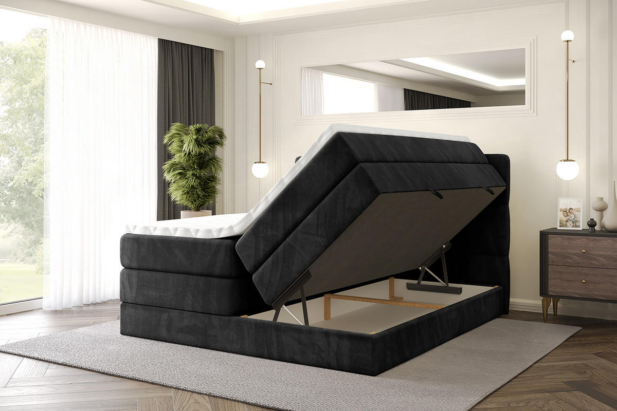 BOXSPRINGBETT mit Matratze H3|H4 und Lattenrost - LIRO KING-120x200 - Schwarz Casablanca - Schwarz, Holzwerkstoff (120/200cm) - ALTDECOR