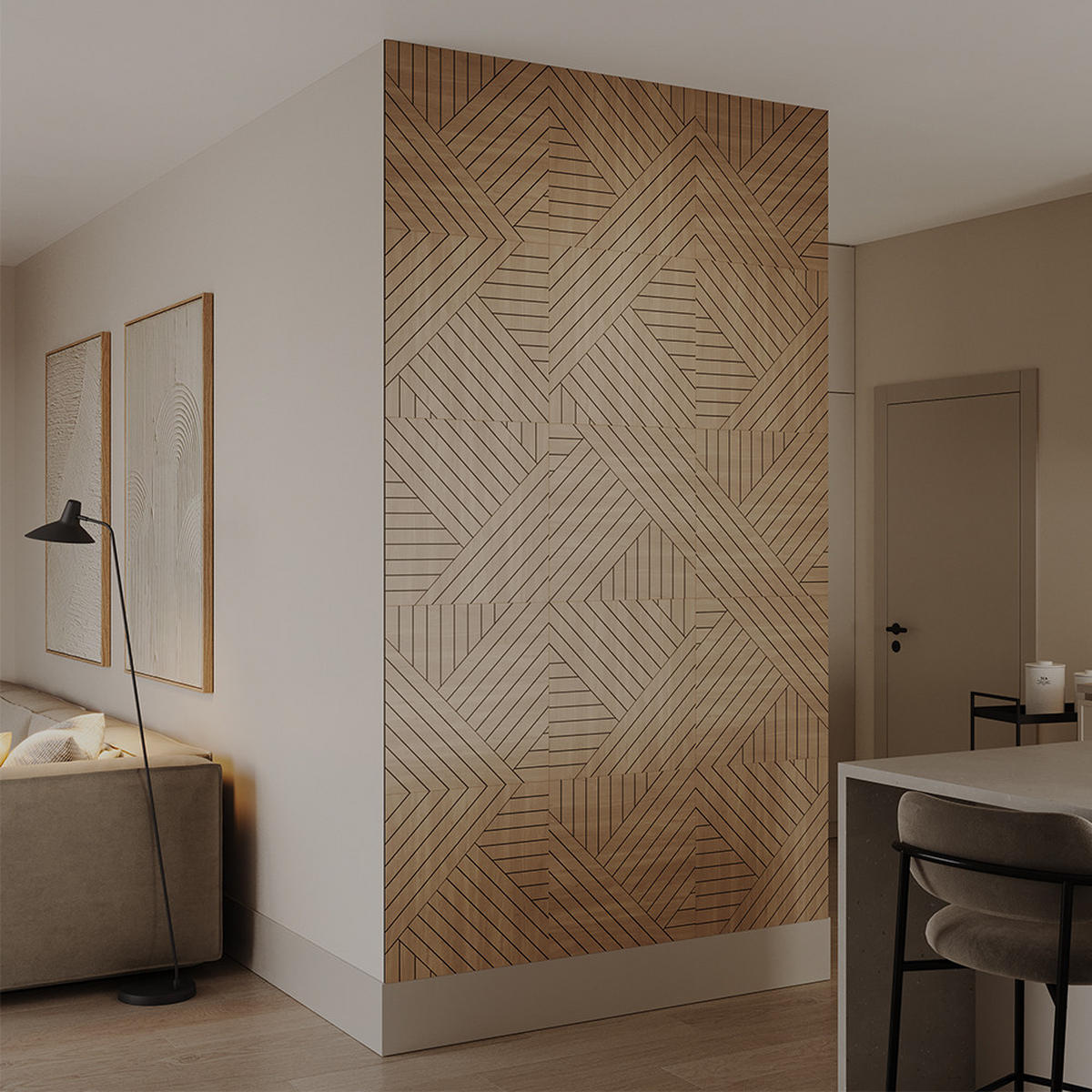 WANDPANEEL Eiche 4 Stück, Rechts - Eichefarben, Holzwerkstoff (52/52/0.8cm) - Vicco