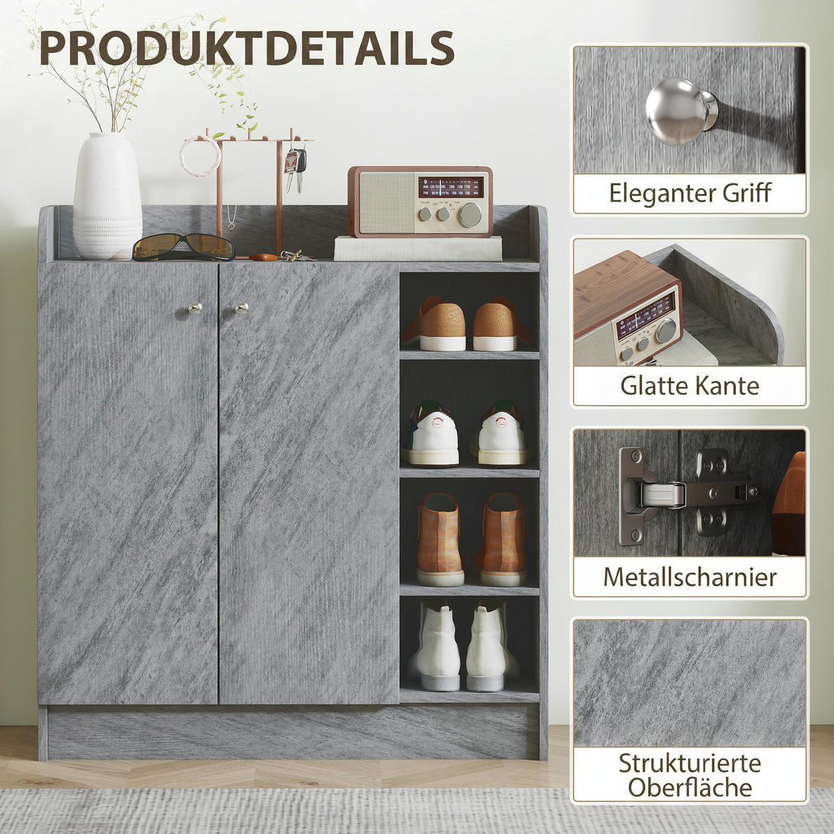 SCHUHSCHRANK Grau 30.0/83.0/90.0 cm - Grau, Holzwerkstoff (83/90/30cm)