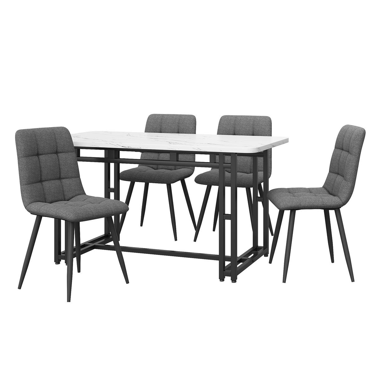 ESSGRUPPE Esstisch 4 Stühle Schwarz Grau 120x70cm - Multicolor, Naturmaterialen (120/74/70cm) - FLIEKS