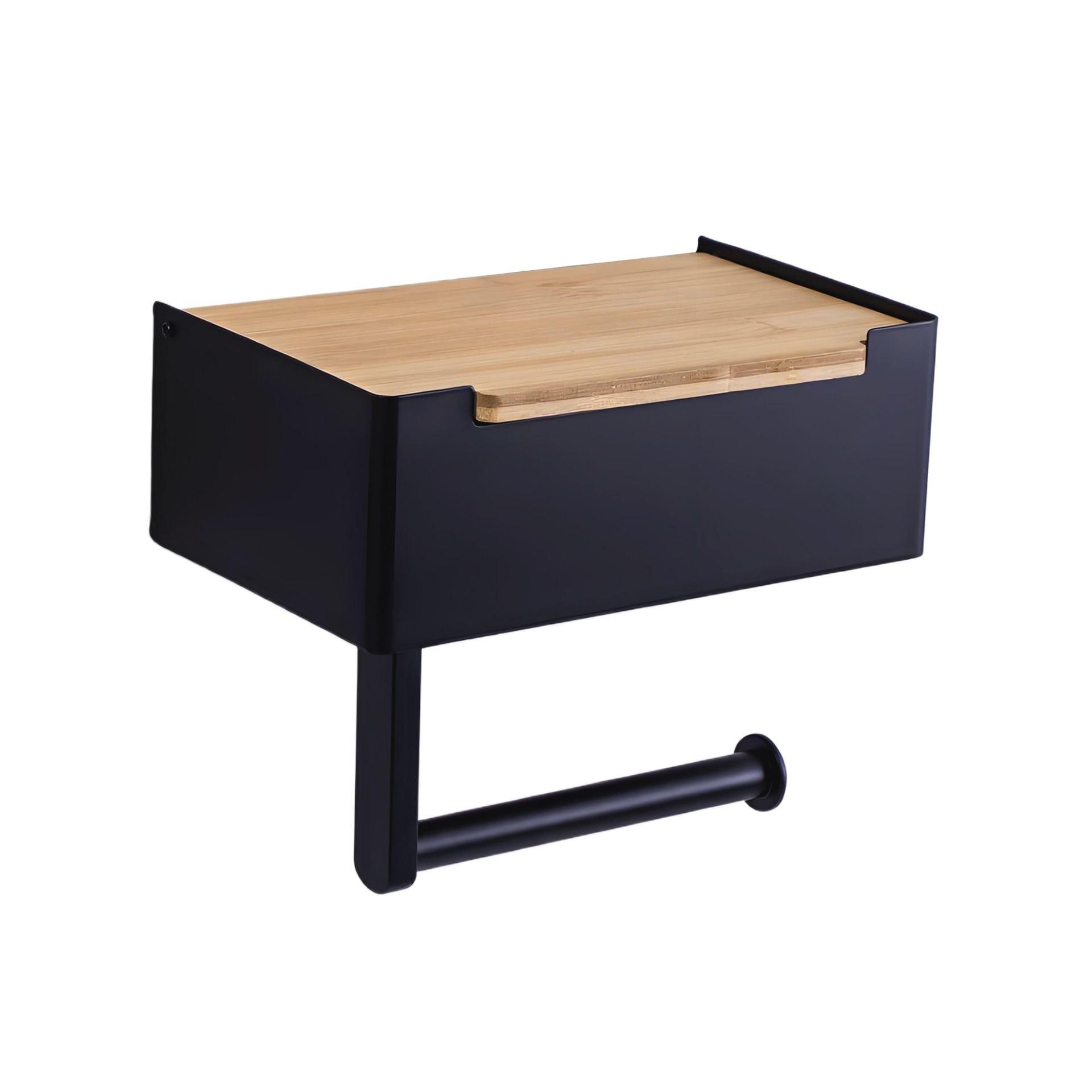 TOILETTENPAPIERHALTER mit Box 6,5x20x12cm Schwarz/Bambus - Schwarz, Metall (20/6.2/12cm) - BERLINLODGE