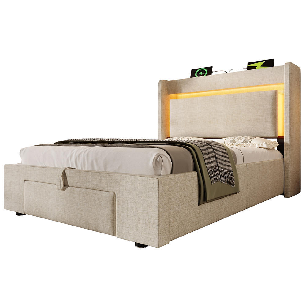 POLSTERBETT 90x200 cm Mit Matratze,Leinen in Beige - Beige, Textil (90/200cm)