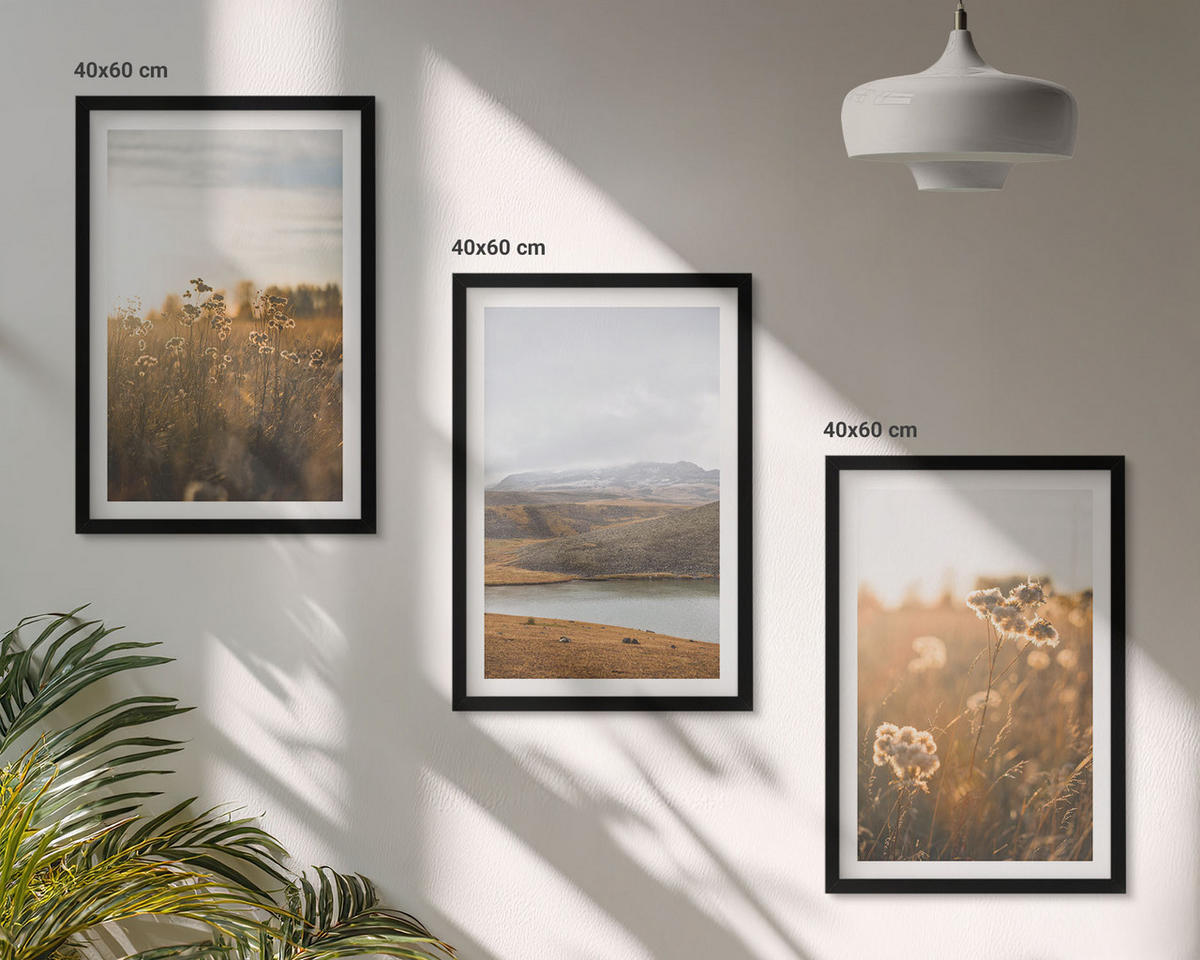 BILDER SET 3er Set - 40x60 cm Schwarzer Rahmen - Landschaften Wiesen Berge See - Schwarz, Kunststoff (40/60cm) - TULUP