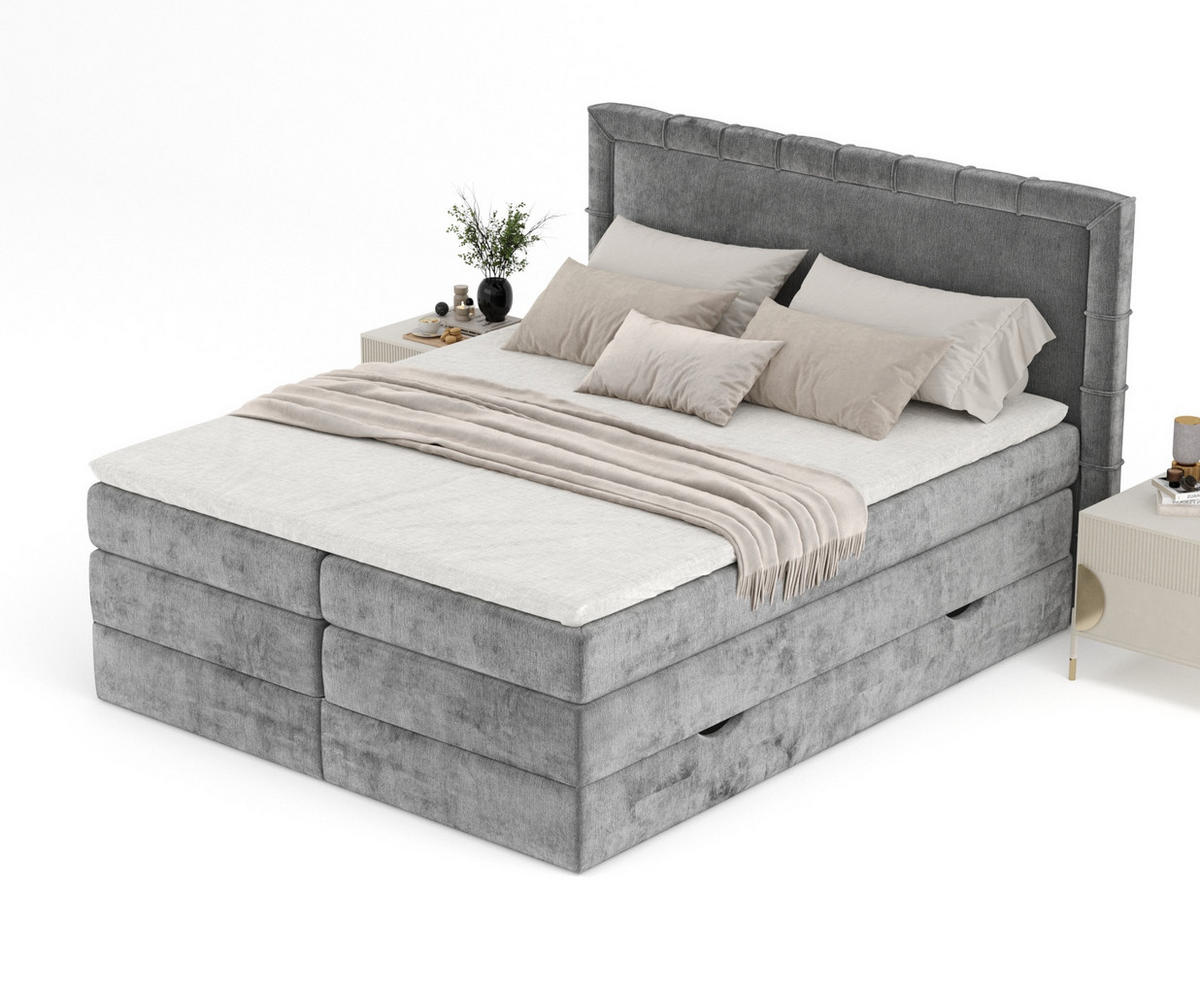 BOXSPRINGBETT Rosabel Grau 140/200 cm mit Matratze und Topper - Schwarz/Grau, Holz/Holzwerkstoff (140/200cm) - Maison de Reve