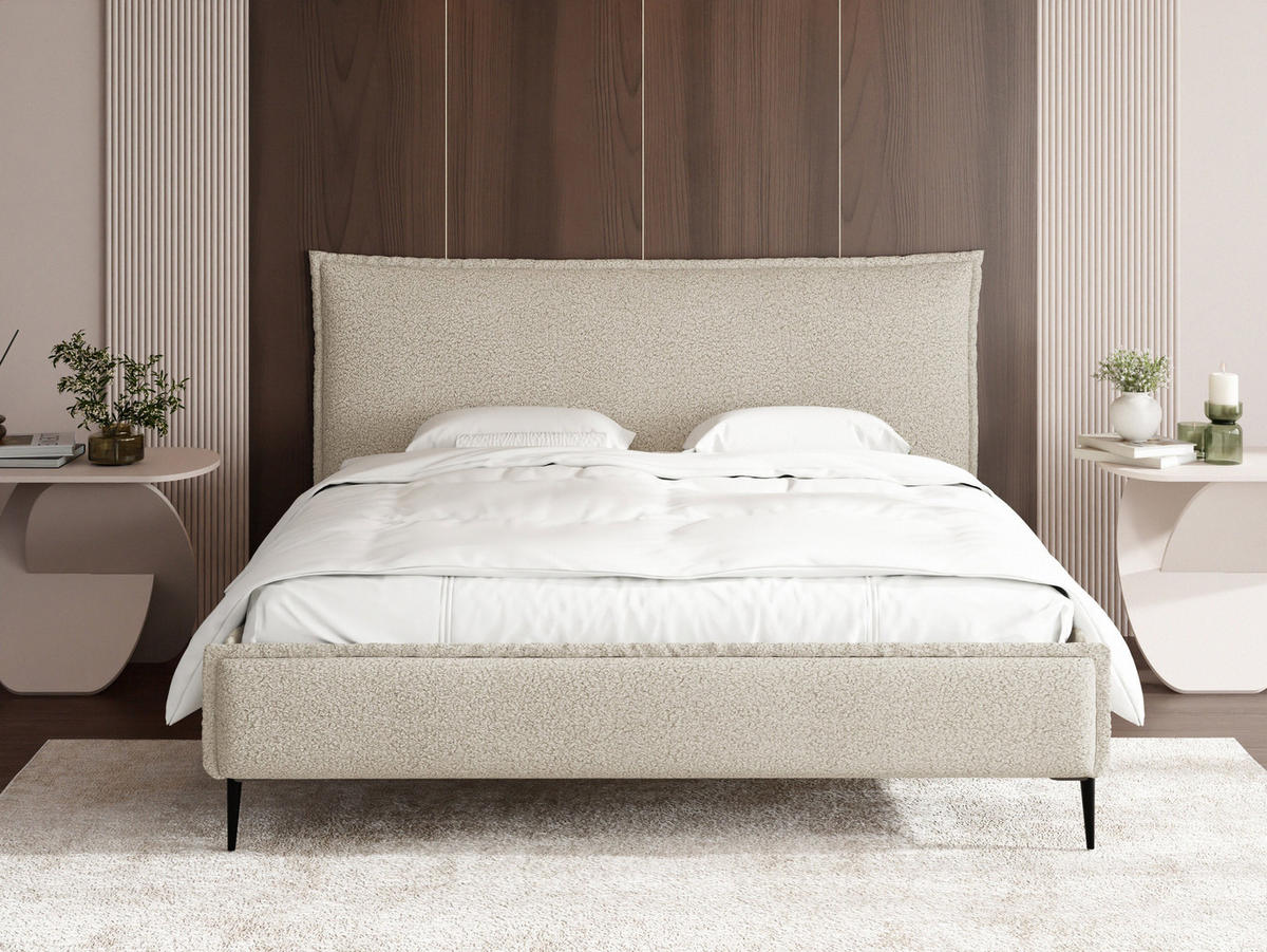 POLSTERBETT Pillow Rise mit Bettkasten, Lattenrost & hohen Metallfüßen in Creme Bouclé 120x200 cm - Birkefarben/Creme, Holz/Textil (120/200cm) - WFL GROUP