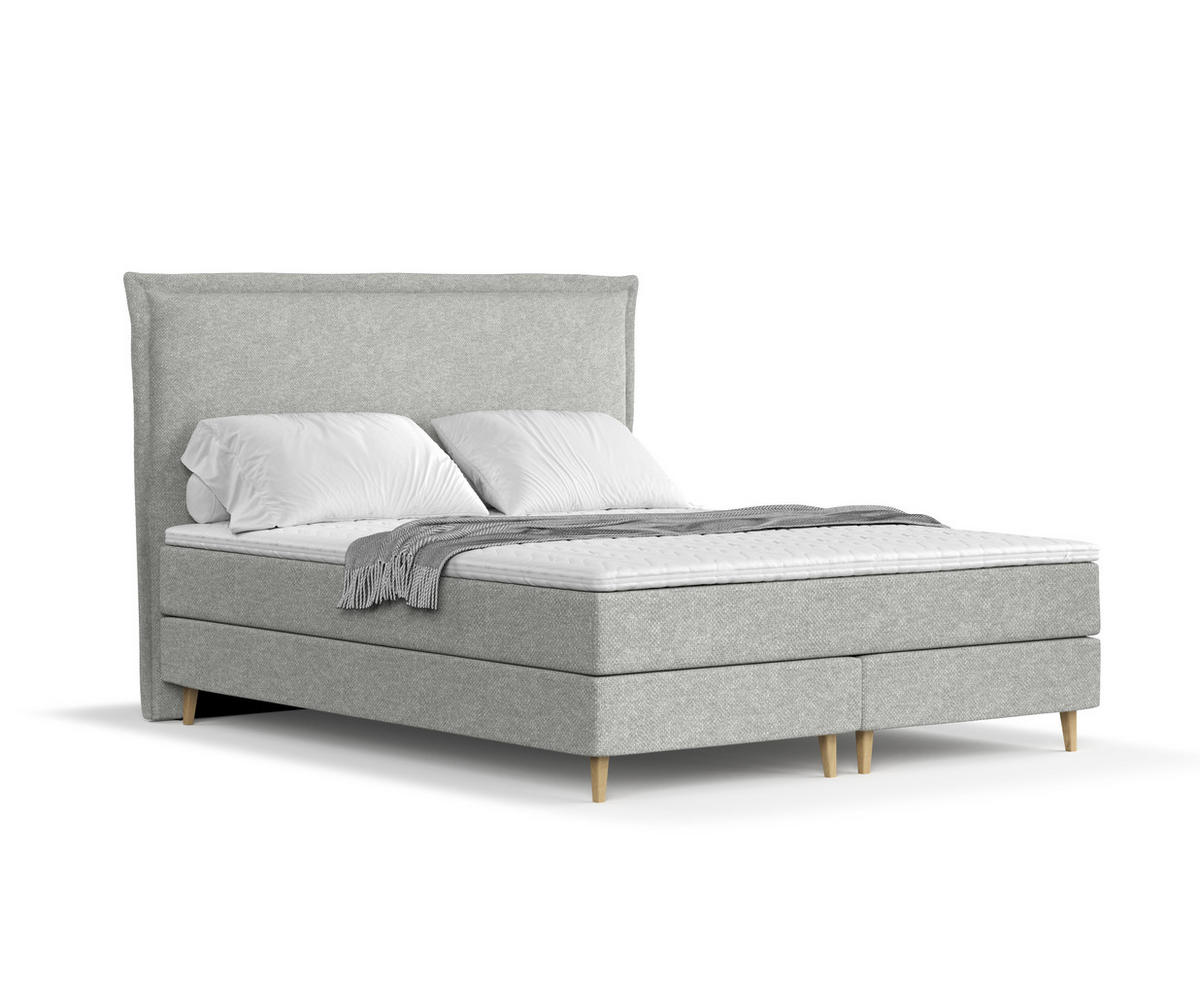 KONTINENTALBETT Calma Hellgrau 120/200 cm mit Matratze und Topper - Hellgrau/Naturfarben, Holz/Holzwerkstoff (120/200cm) - Maison de Reve