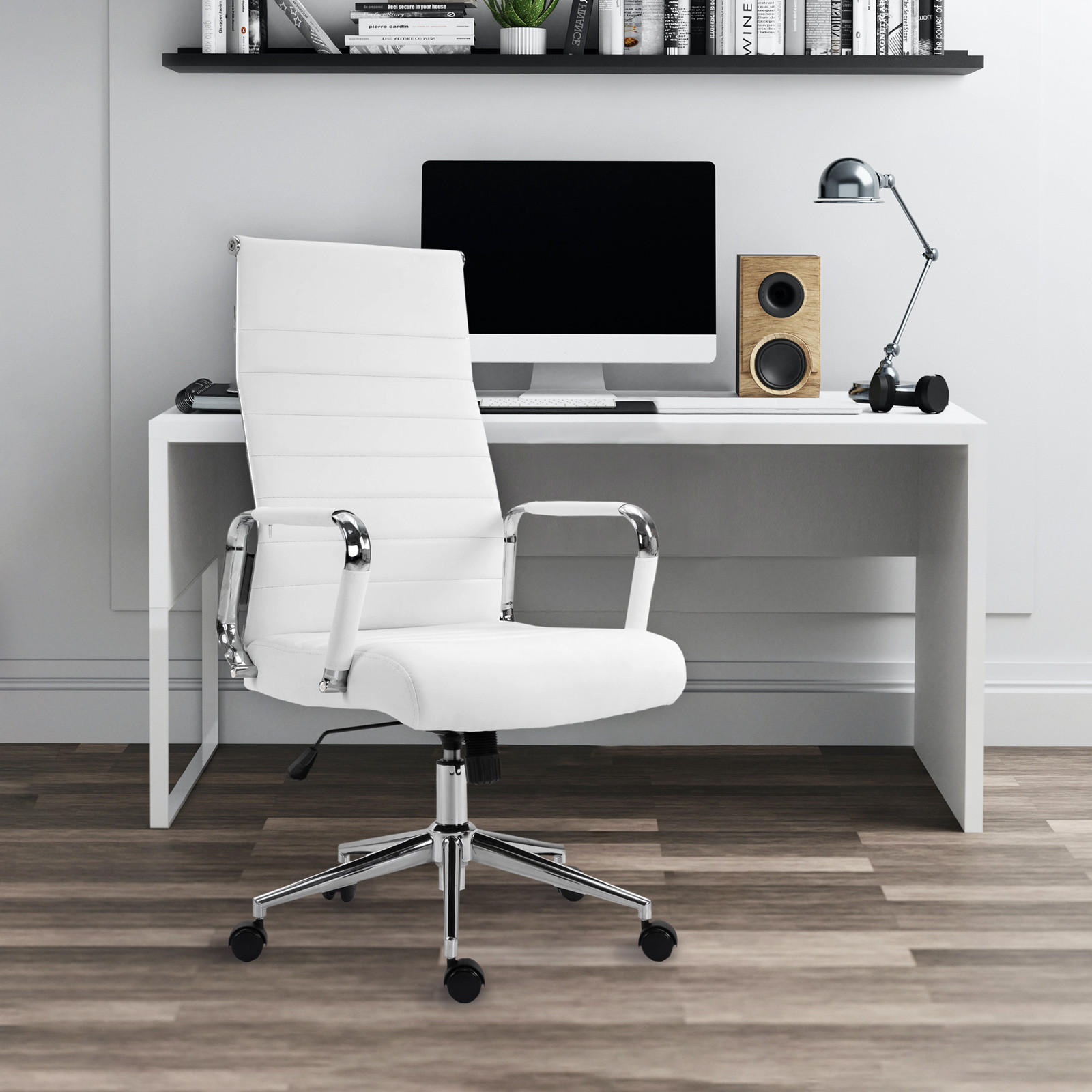 SCHREIBTISCHSTUHL OFFICE COMFORT HB Kunstleder Weiß - Silberfarben/Weiß, Textil/Metall (57/120/53cm) - SVITA