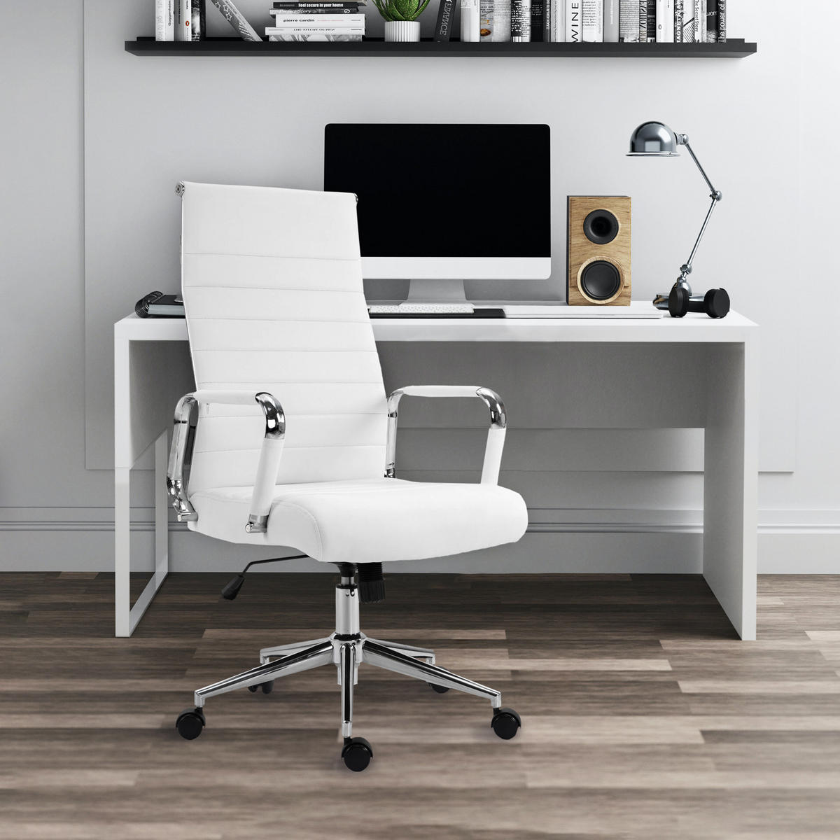 SCHREIBTISCHSTUHL OFFICE COMFORT HB Kunstleder Weiß - Silberfarben/Weiß, Textil/Metall (57/120/53cm) - SVITA