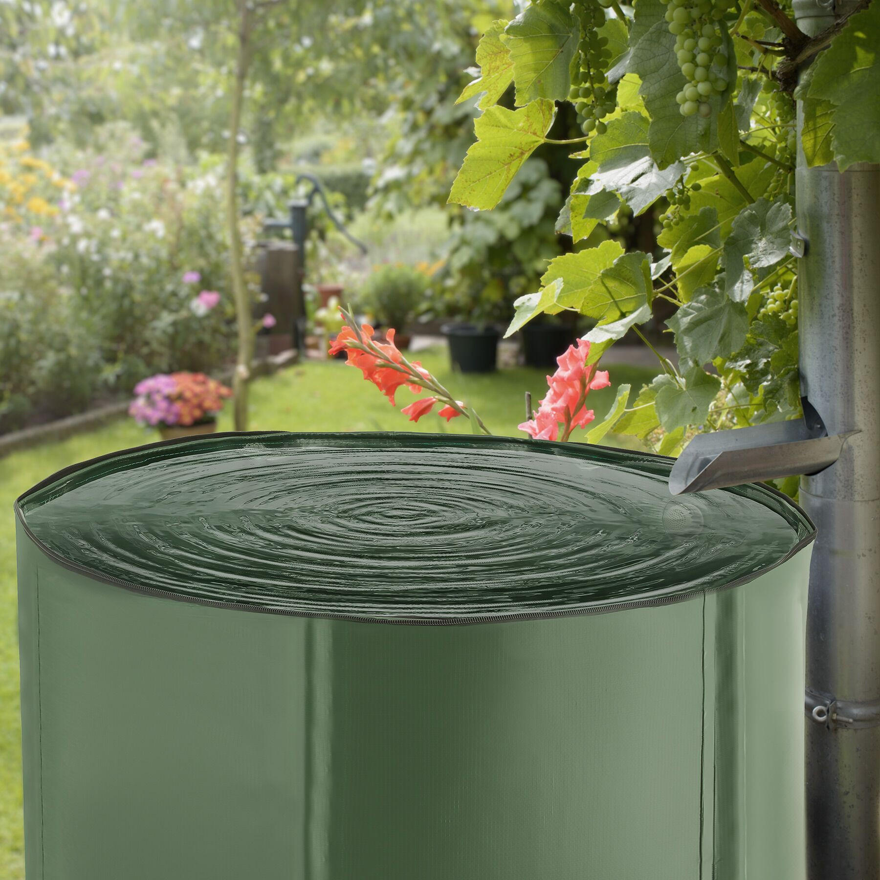 Thumbnail - tectake Regentonne, Grün, Kunststoff, Rund, 98x100x98 cm, Gartenzubehör, Gartenpflege