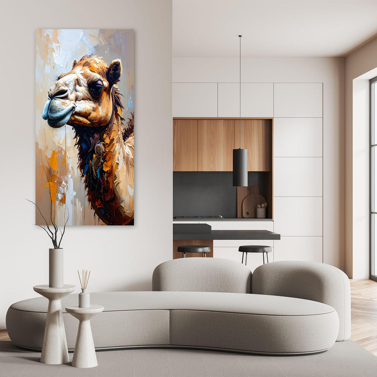 LEINWANDBILD Kamel Wüstentiere Afrika 40x80cm - Beige, Textil (40/80cm) - Feeby