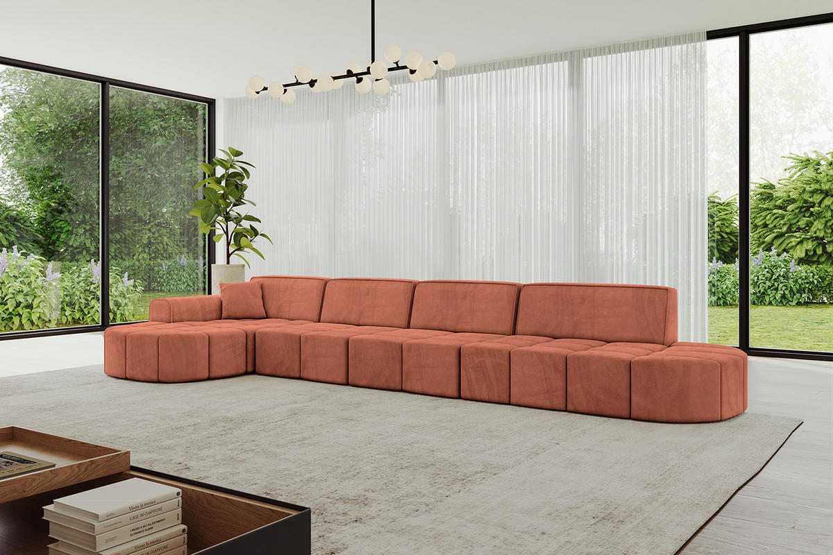 ECKSOFA Ottomane Links LIVO-L3 - 413x171x79,5 cm Apricot - Koralle, Holzwerkstoff/Textil (413/79.5/171cm) - ALTDECOR