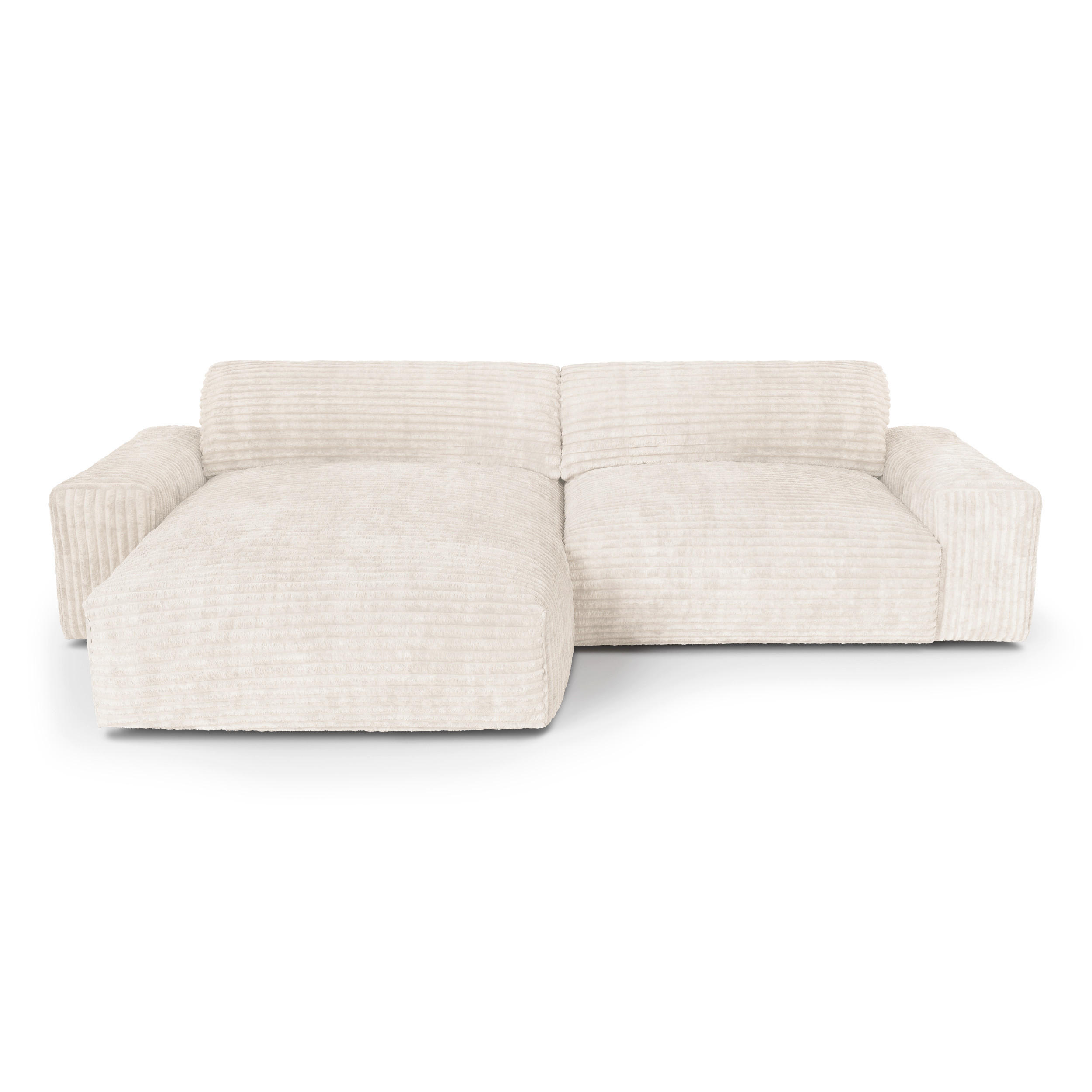 ECKSOFA LINKS Gerippter Samt XXL Creme 220cm - Creme, Textil (120/220cm) - Sia Home
