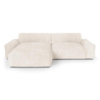 ECKSOFA LINKS Gerippter Samt XXL Creme 220cm - Creme, Textil (120/220cm) - Sia Home