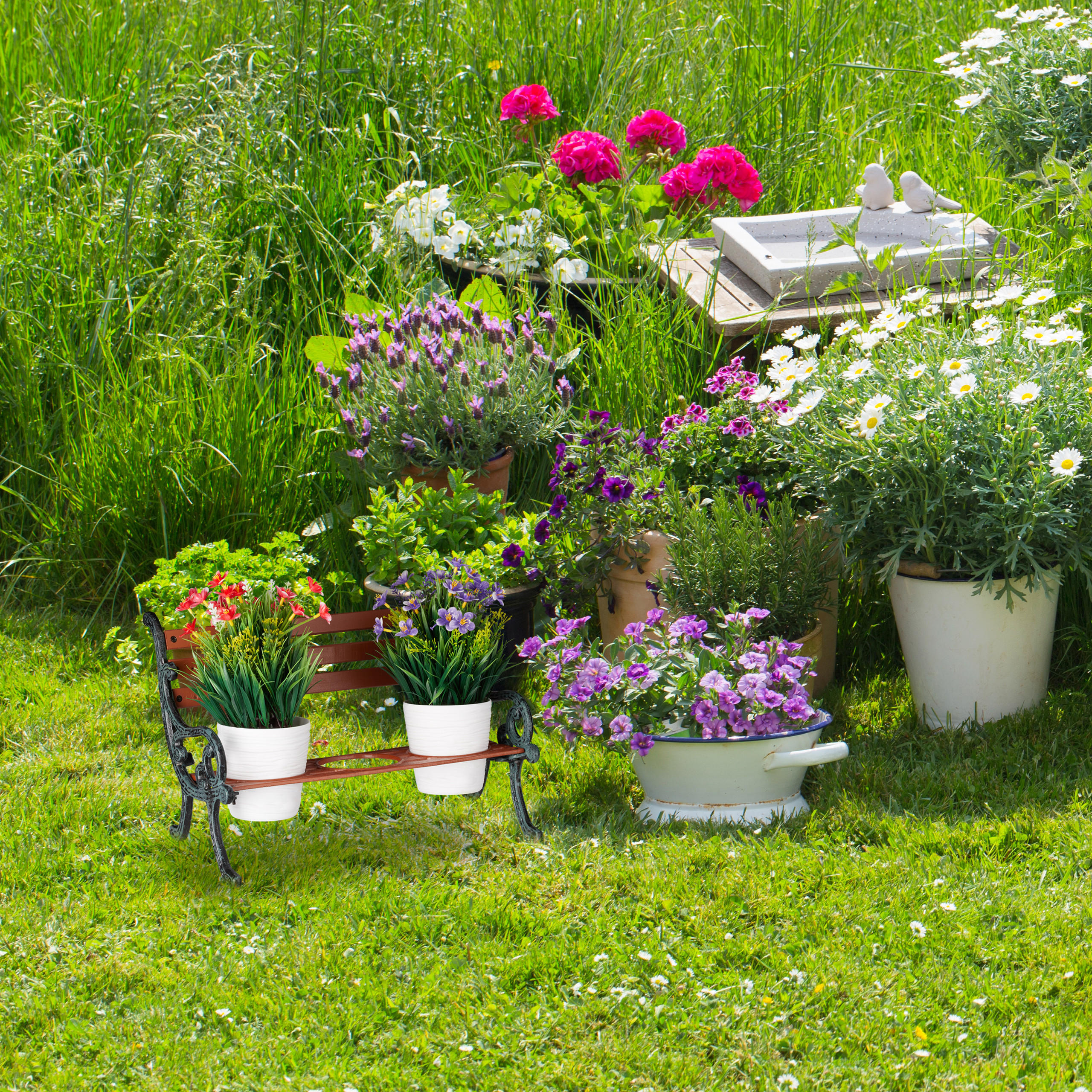 MINI-BLUMENBANK - Braun, Holz/Metall (40/24.5/22cm) - Relaxdays