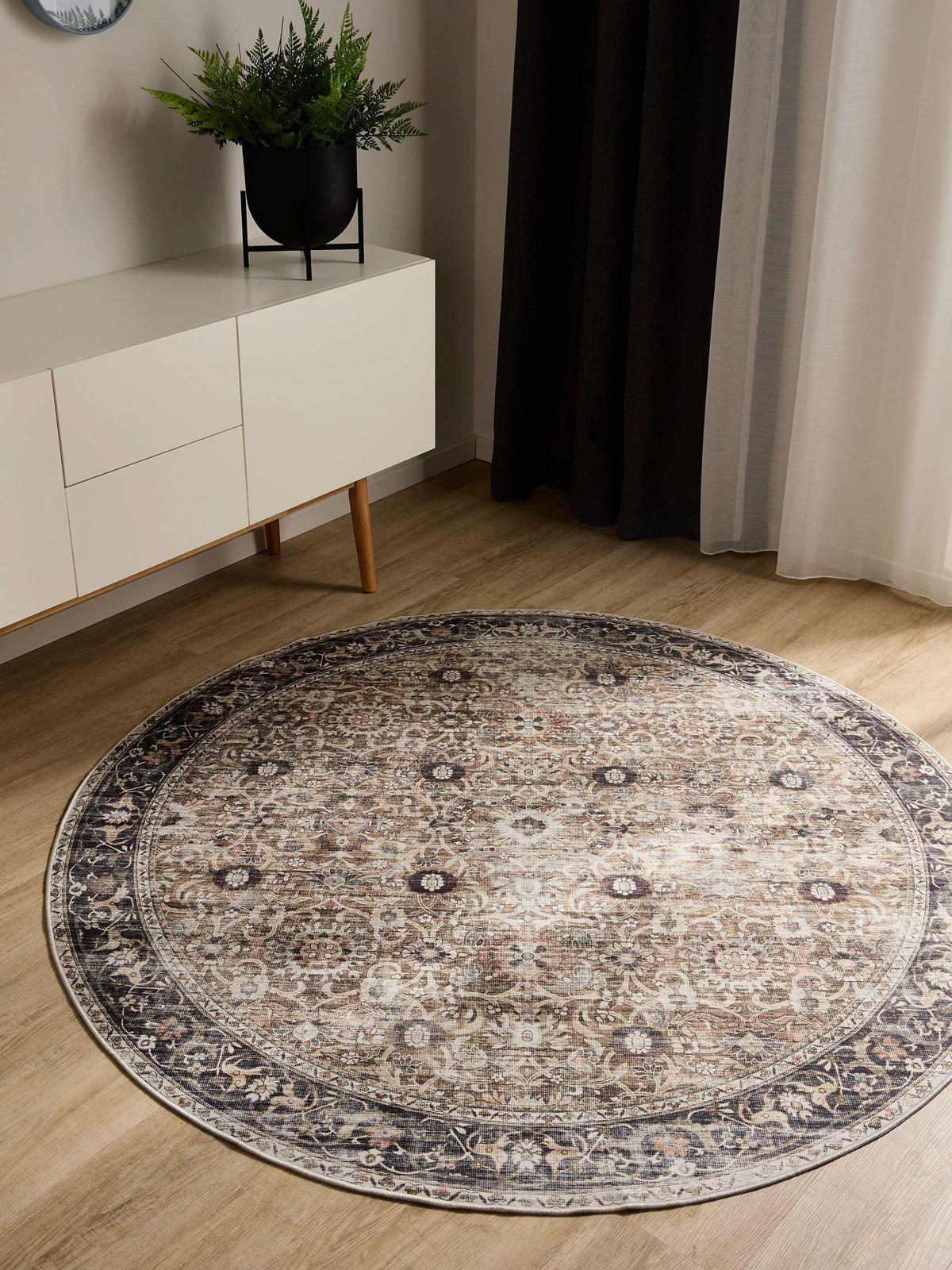 VINTAGE-TEPPICH George waschbar ø 160 cm rund - Taupe/Anthrazit, Kunststoff (160/160cm) - benuta