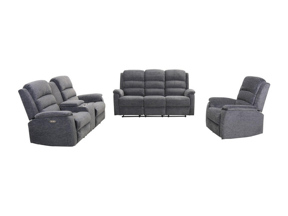 SOFAGARNITUR mit Relaxfunktion - 6 Personen - Stoff - Grau - - Grau, Textil (187/103/95cm) - Vente-Unique