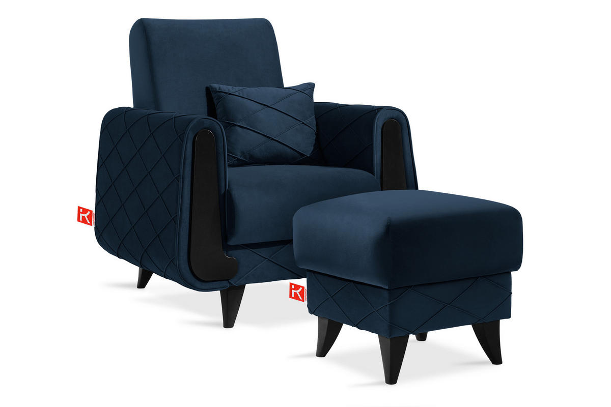 HOCKER GUSTAVO III Fußstütze, Velours, Dunkelblau - Dunkelblau, Holz/Holzwerkstoff (53/49/53cm) - KONSIMO®
