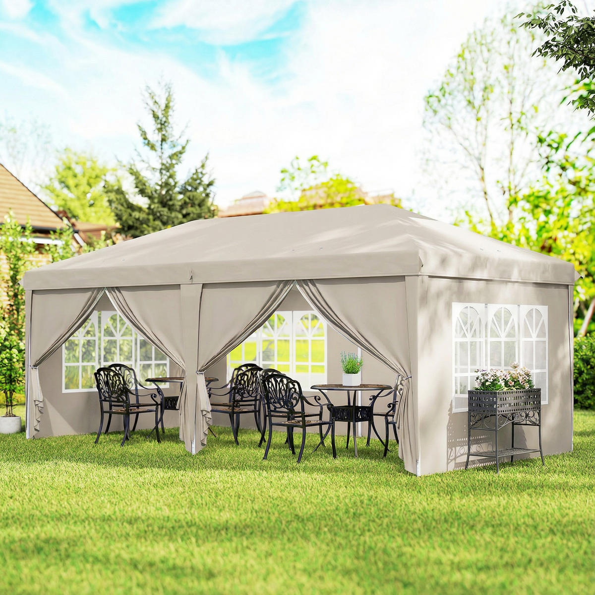 PAVILLON DE-14052 6/3 m, UV-Schutz, höhenverstellbar Beige - Beige, Metall (295/270/585cm) - ComfortXL