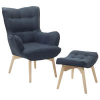 SESSEL dunkelblau mit Hocker Vejle - Hellbraun/Dunkelblau, Textil (81/100/78cm) - Beliani