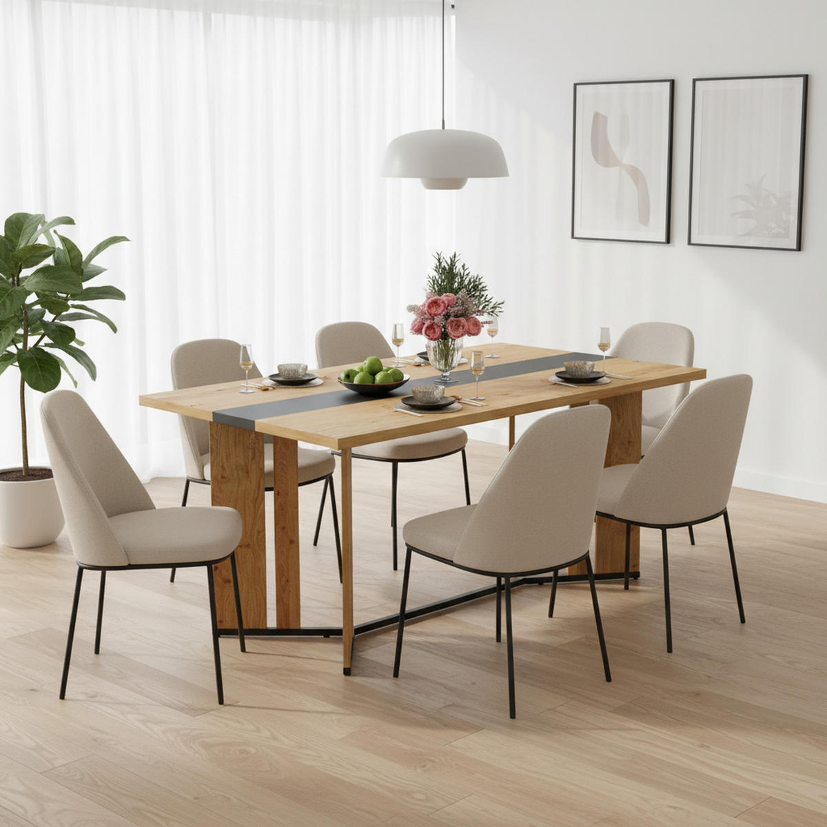 ESSTISCH Holz Eichenoptik mit Metallgestell 150×80 cm Skandinavisch - Sonoma Eiche, Holzwerkstoff (80/150/76cm) - Urban Meuble