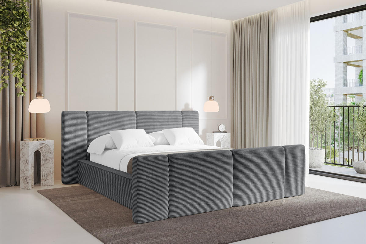 POLSTERBETT mit Bettkasten, Fußteil und Lattenrost, Bett mit Matratze H3/H4 - RIVO-Z 200x200 Dunkelgrau - Graphitfarben, Holzwerkstoff/Textil (200/200cm) - ALTDECOR