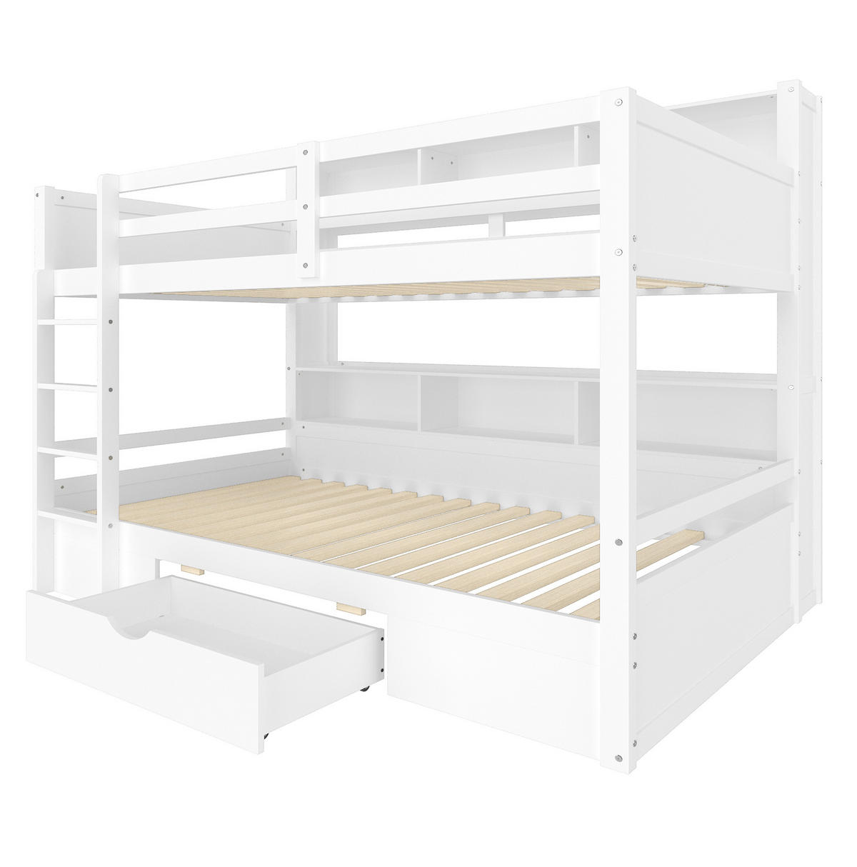 ETAGENBETT 90/200 cm mit Schublade und Ablagefächern, Weiß - Weiß, Holzwerkstoff (90/200cm) - Redom
