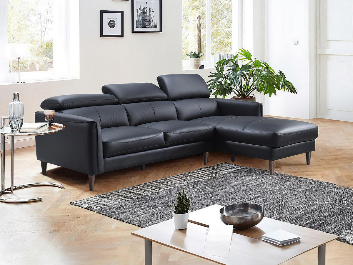 SOFA - 5 Personen - leder - schwarz Salvi - Schwarz, Leder/Holz (248/77/179cm) - Vente-Unique
