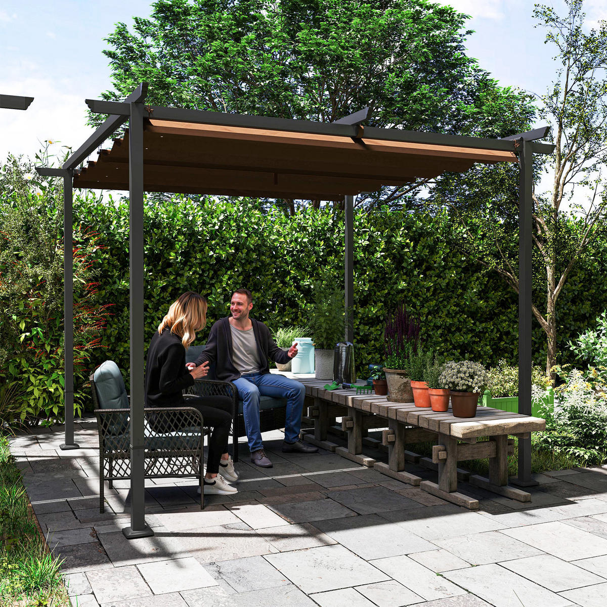 PERGOLA DE-12651 300/300 cm ausziehbar mit Magnetverschluss Braun - Braun, Textil (300/227/300cm) - ComfortXL