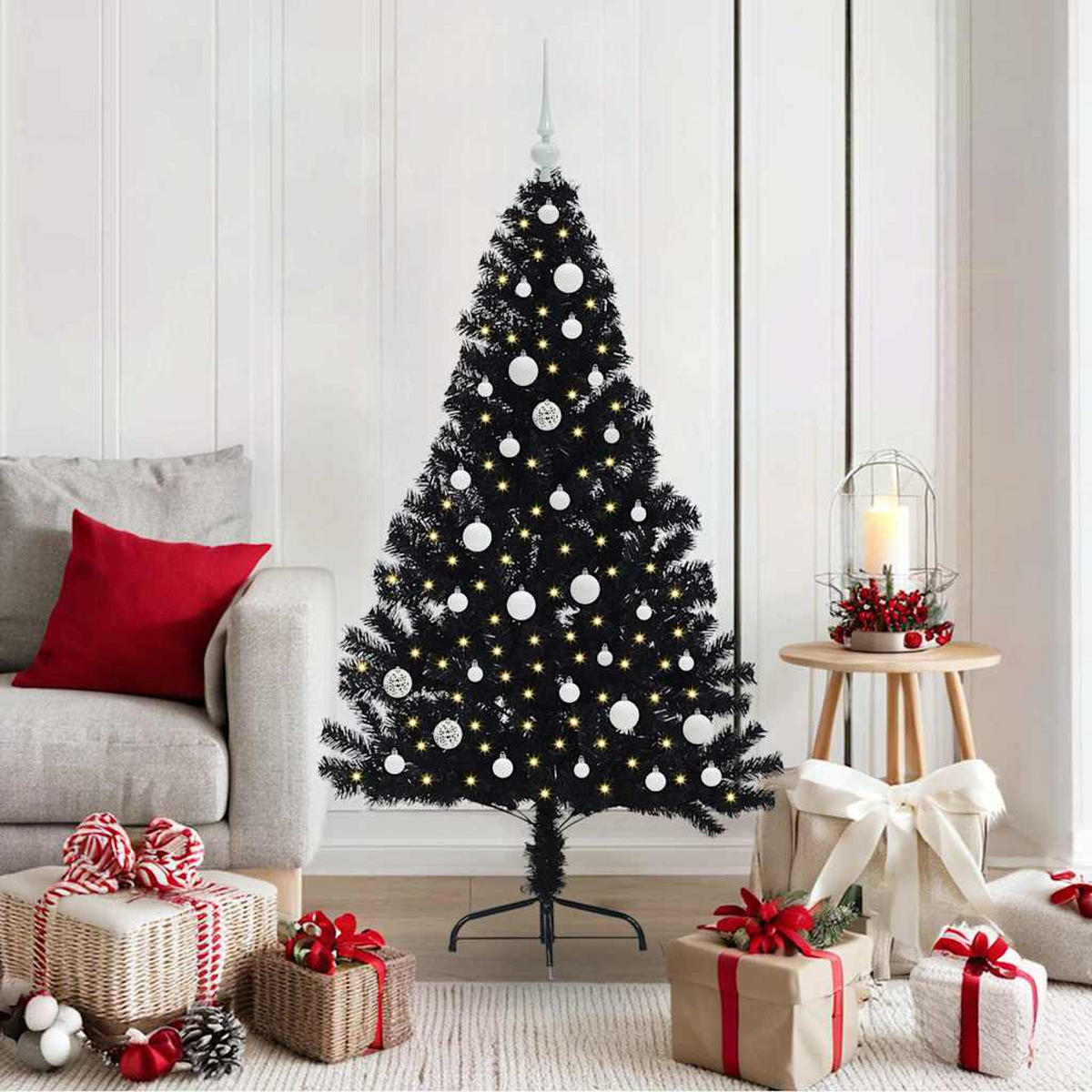 WEIHNACHTSBAUM Künstlicher Vorbeleuchteter Haltbar 95/95/150 cm Schwarz PVC - Schwarz, Kunststoff (150cm) - vidaXL