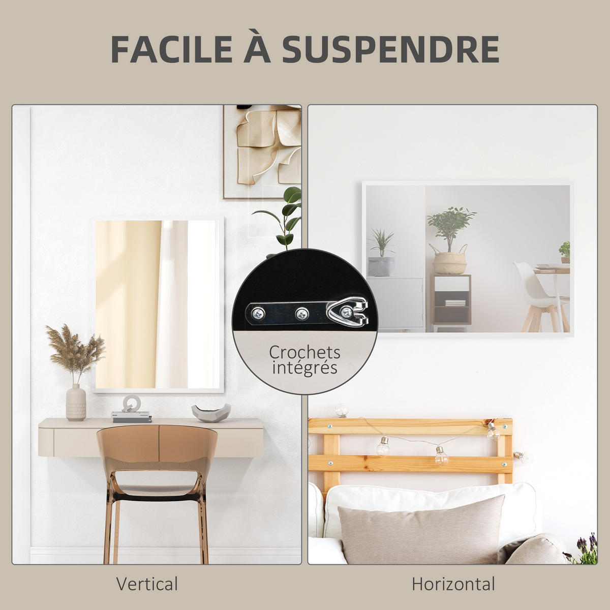 SPIEGEL DE-14262 60/80 cm mit MDF-Rahmen Weiß - Weiß, Glas (60/80/2cm) - ComfortXL