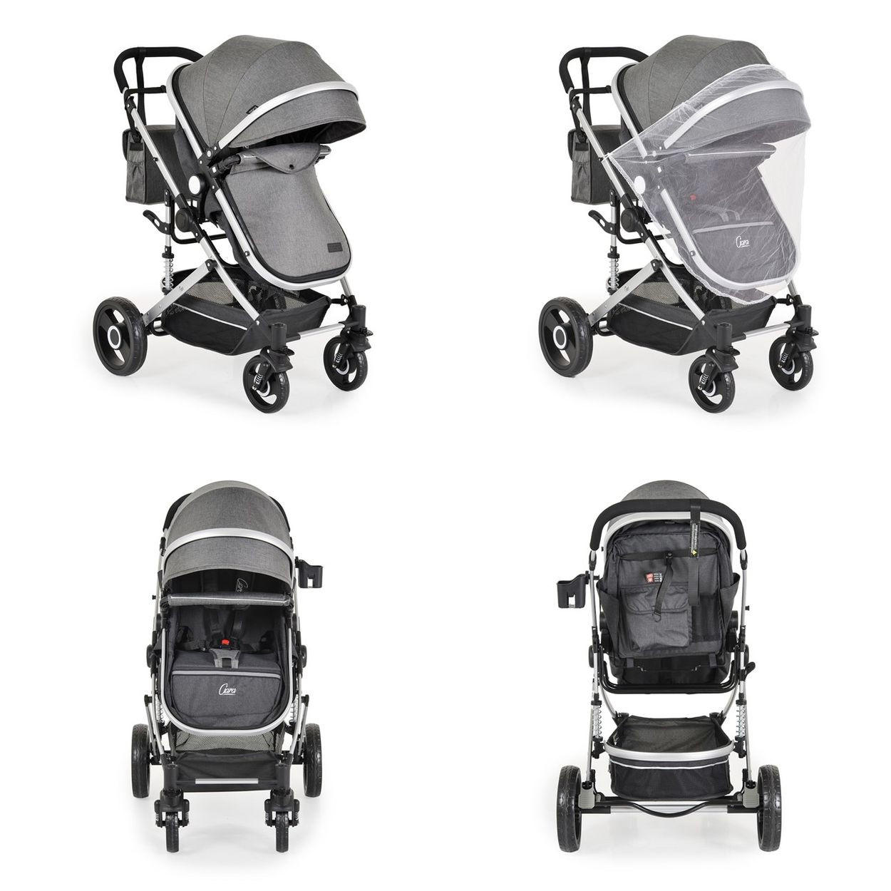 KINDERWAGEN Ciara grau schwarz Tragetasche Sportsitz Wickeltasche faltbar Sitz umkehrbar - Schwarz, Metall (94/63/103cm) - Moni