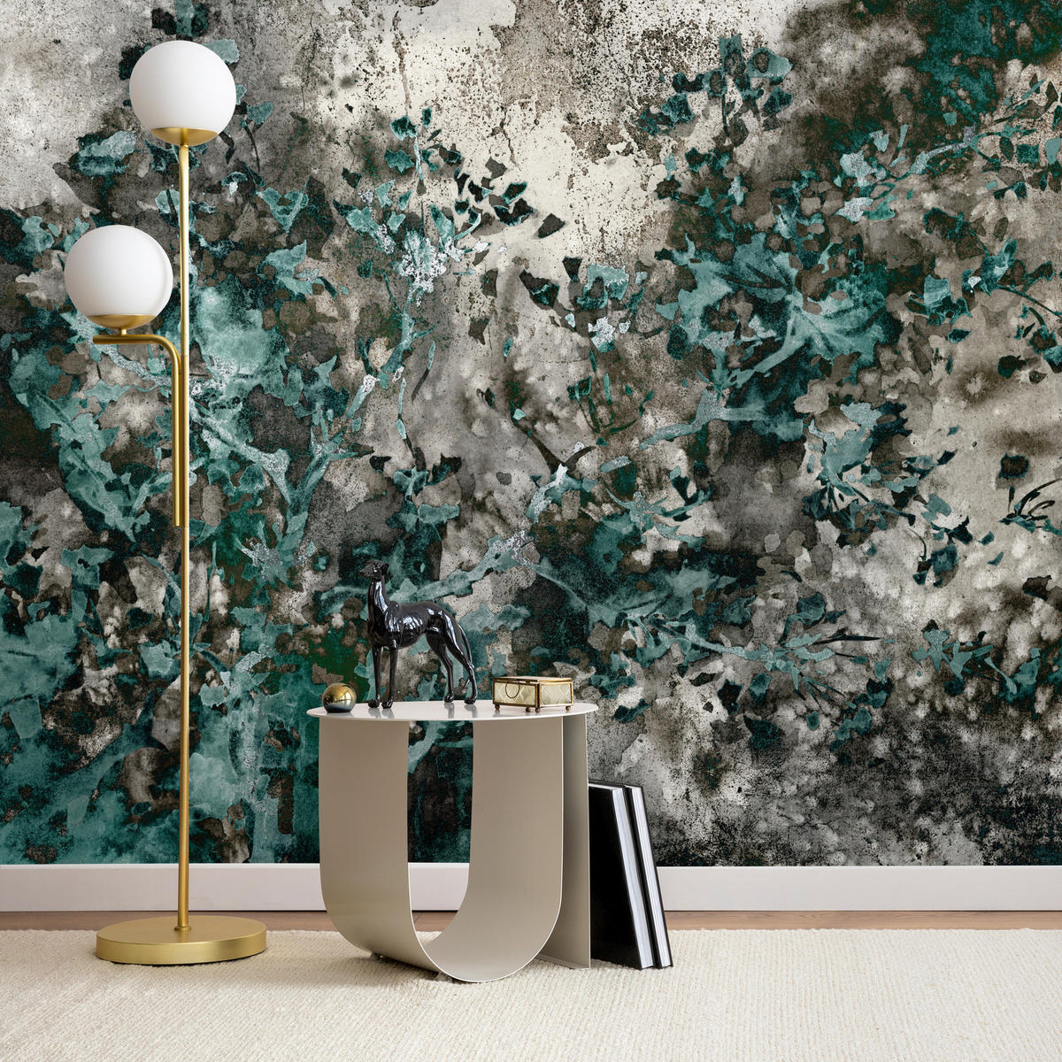 FOTOTAPETE für Wohnzimmer Beton Abstraktion 150x105 - Türkis/Grau, Papier (150/105cm) - Muralo