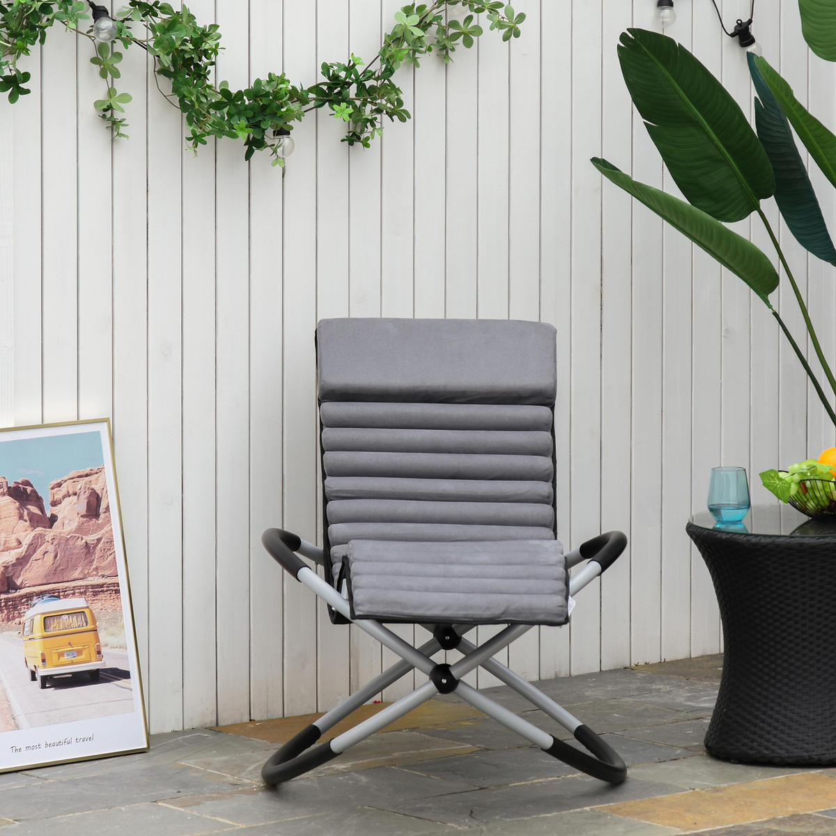 SCHAUKELSTUHL, Metall, Texteline, kugelförmig, Dunkelgrau, 145 x 74 x 86 cm - Schwarz, Metall (74/86/145cm) - Outsunny